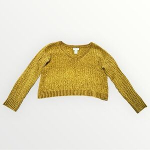 Arizona Cropped V-Neck Sweater in Gold